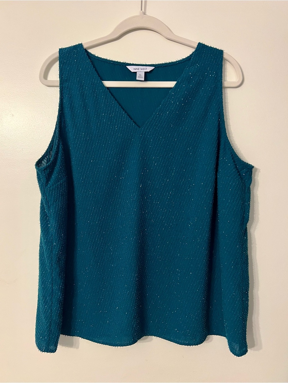Women’s Nine West V-Neck Tank Top- Green Tensil Sparkle | EUC - XL